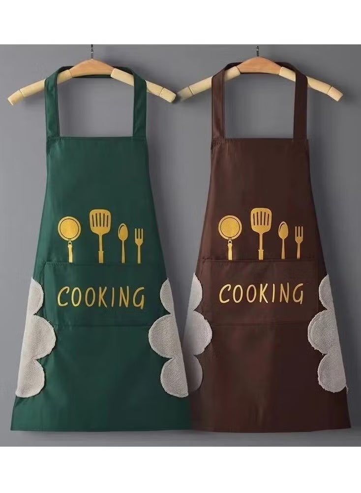 Waterproof Cooking Apron with Hand-Wipe Side Towels – Adjustable Kitchen Bib Apron for Men & Women, Oil-Proof Chef Apron with Large Pocket & Gold Utensil Design, Premium BBQ & Baking Cover, 2 Pack - Image 1